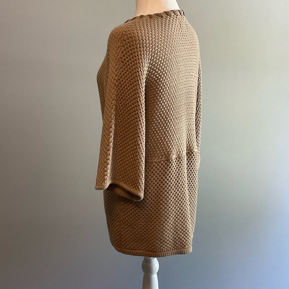 Ruby Rd Lg Cotton/Acrylic Blend Taupe 1 Button Crochet Sweater Faux Suede Trim - Picture 5 of 16
